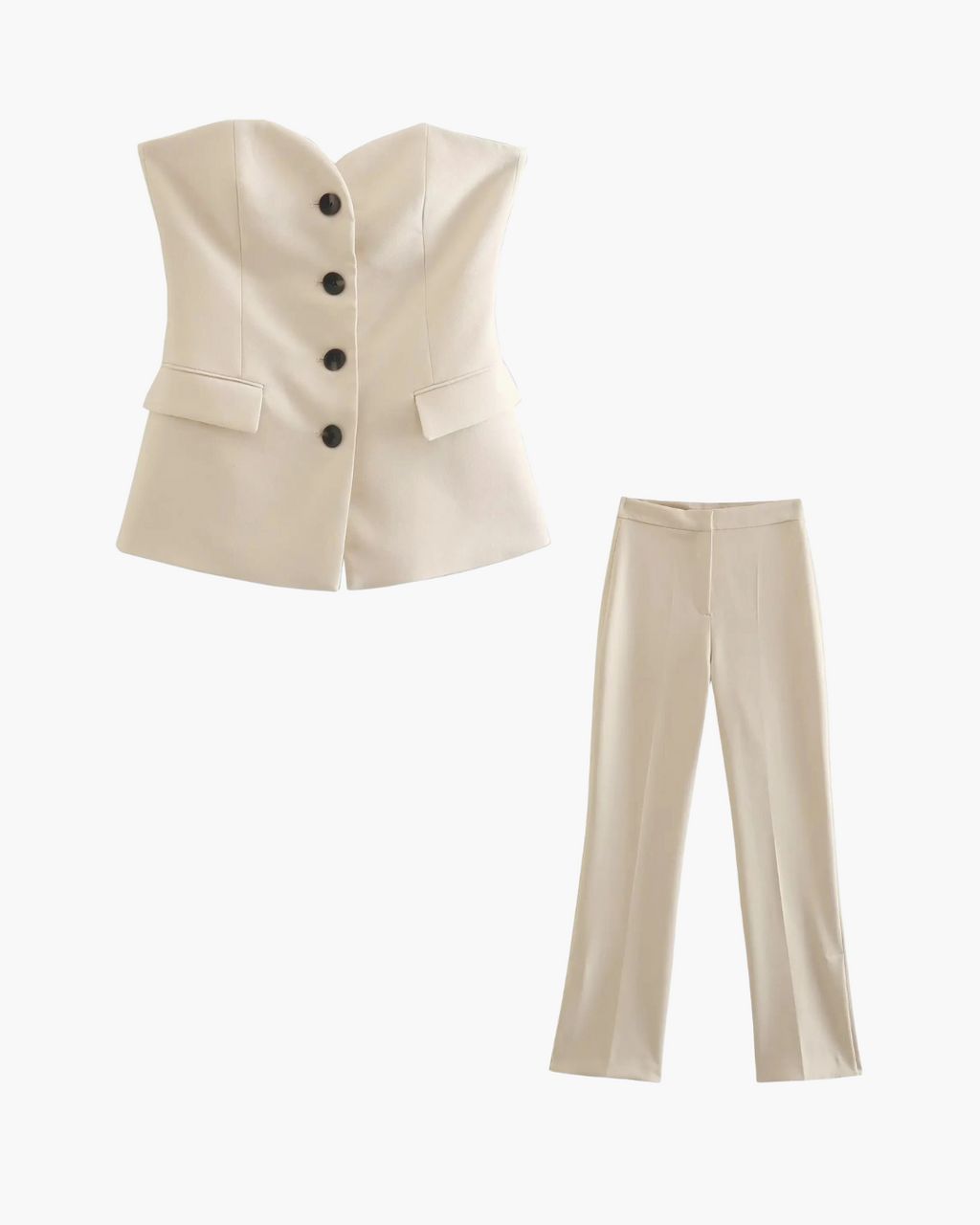 Tweedelig Set met Strapless Top en Rechte Wijde Broek voor Dames