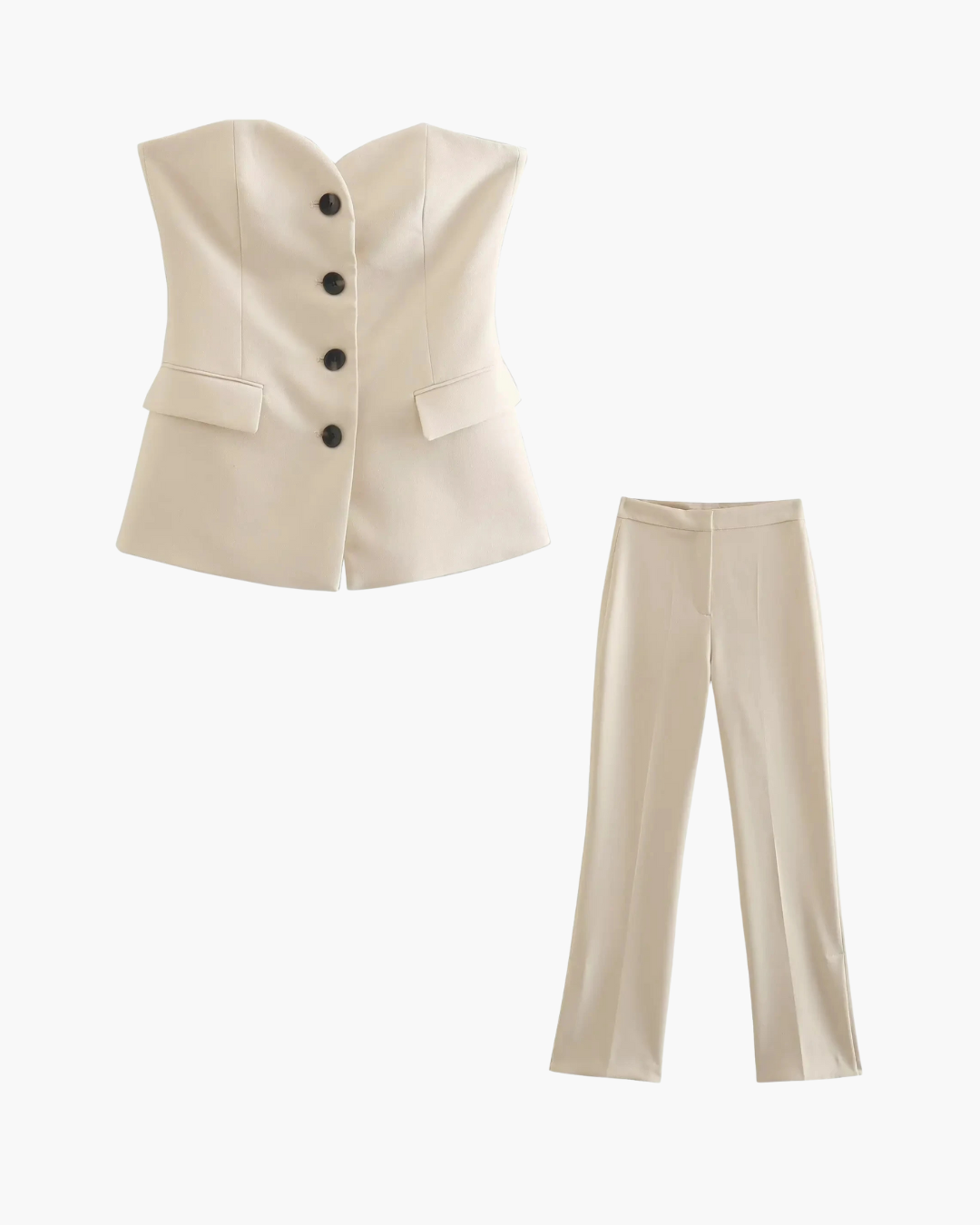 Tweedelig Set met Strapless Top en Rechte Wijde Broek voor Dames