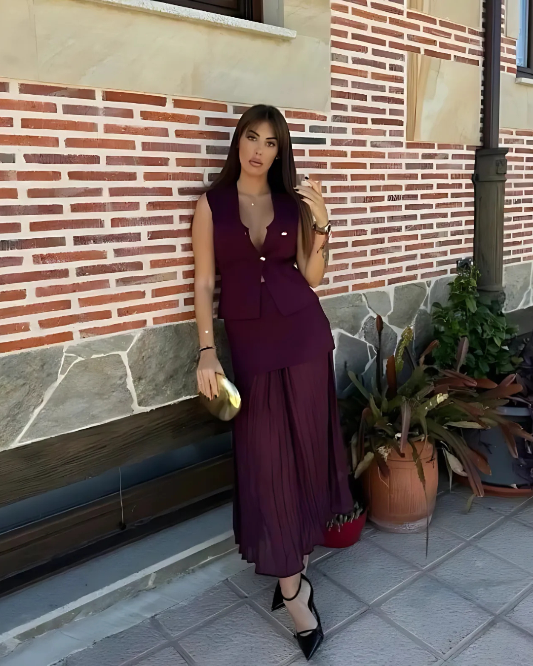 Elegante Vintage Vest en Rok Set voor Dames