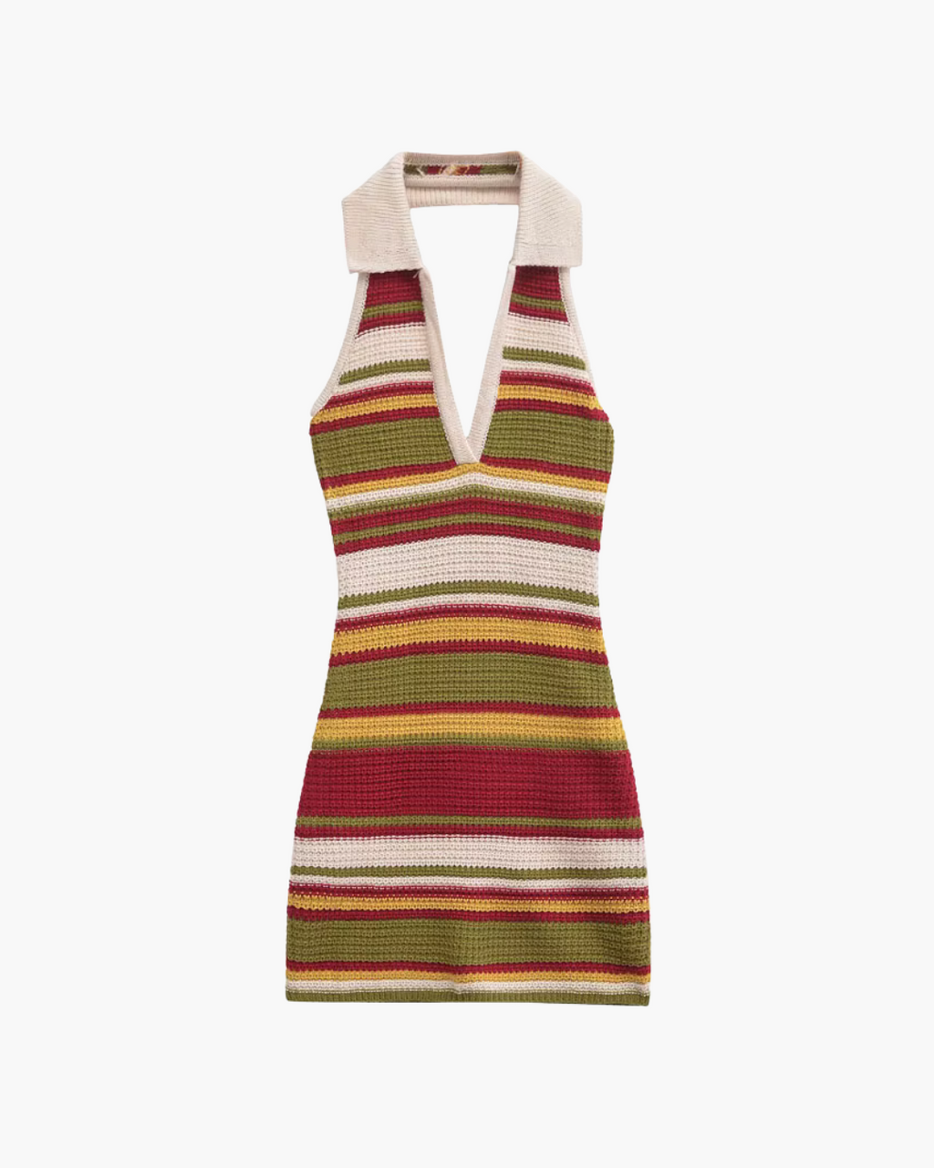 Gestreepte Gehaakte Rugloze Mini-Jurk voor Dames