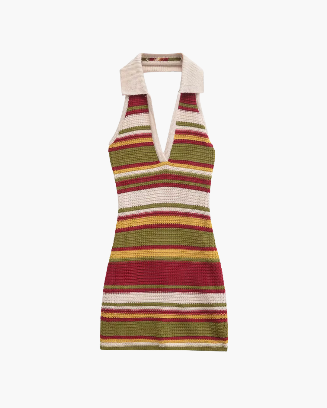 Gestreepte Gehaakte Rugloze Mini-Jurk voor Dames