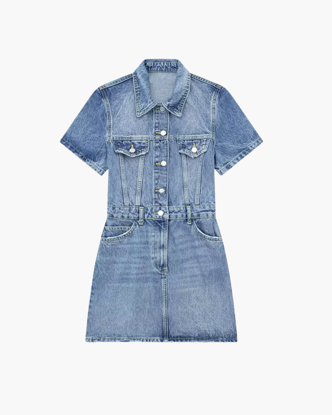 Denim Zomerjurk met Kraag en Zakken voor Dames