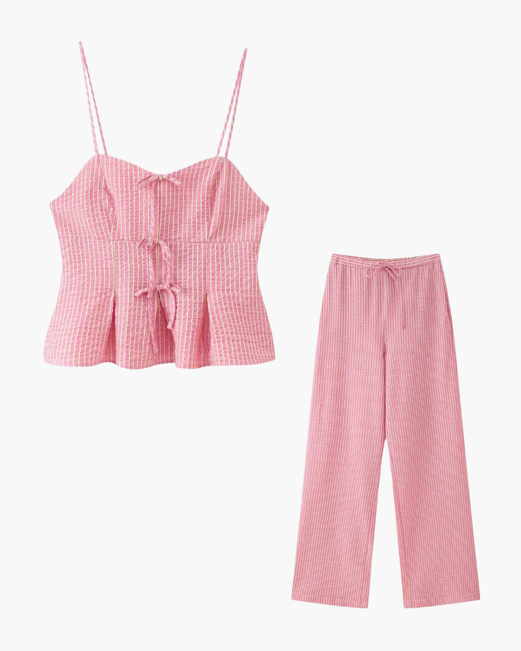 Zomerse 2-Delige Set - Gestreepte Backless Top met Strik & Wijde Broek voor Dames