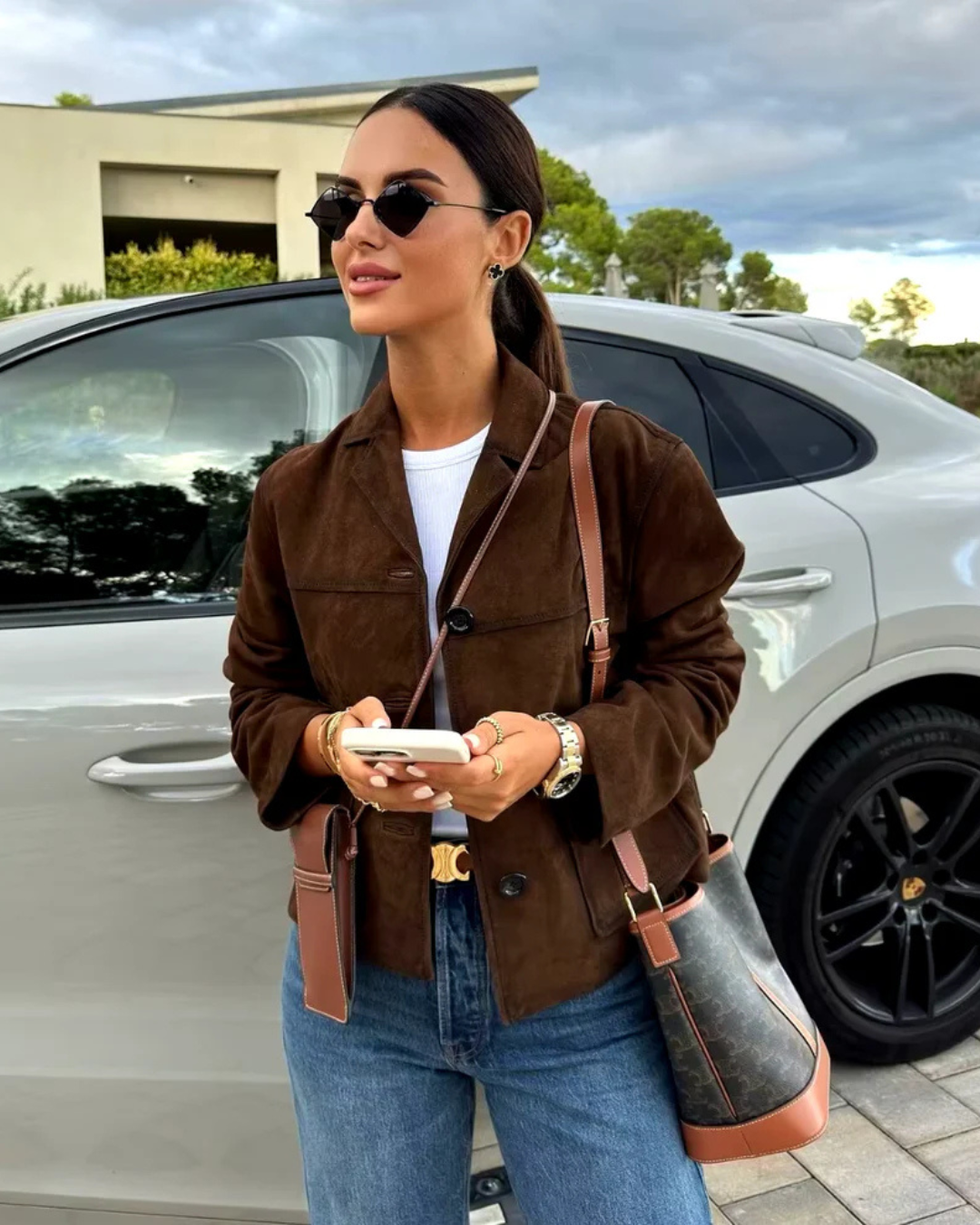 All-Match Old Money Style Bruin Suède Korte Jas voor Dames