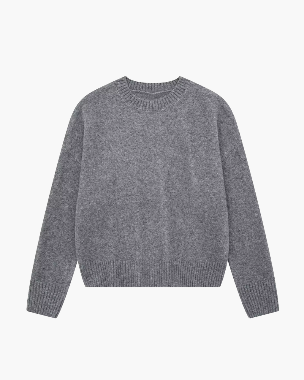 Oversized Gebreide Trui Dames – Grijze O-hals Jumper met Lange Mouw