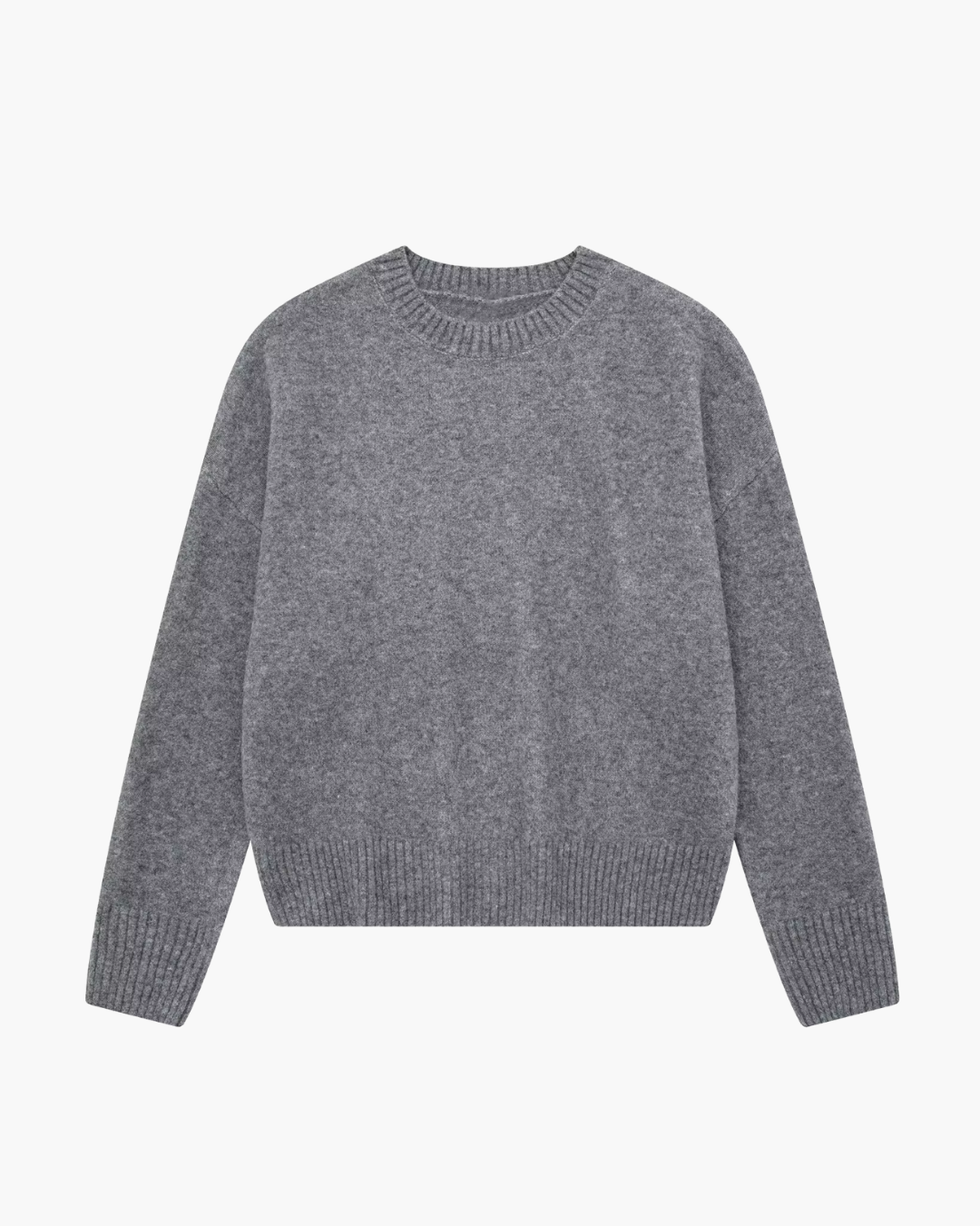 Oversized Gebreide Trui Dames – Grijze O-hals Jumper met Lange Mouw
