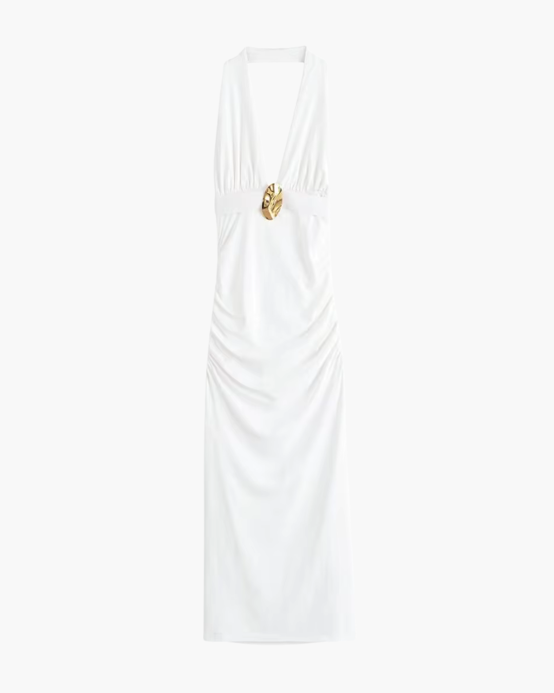Elegante Lange Witte Backless Jurk met V-hals voor Dames