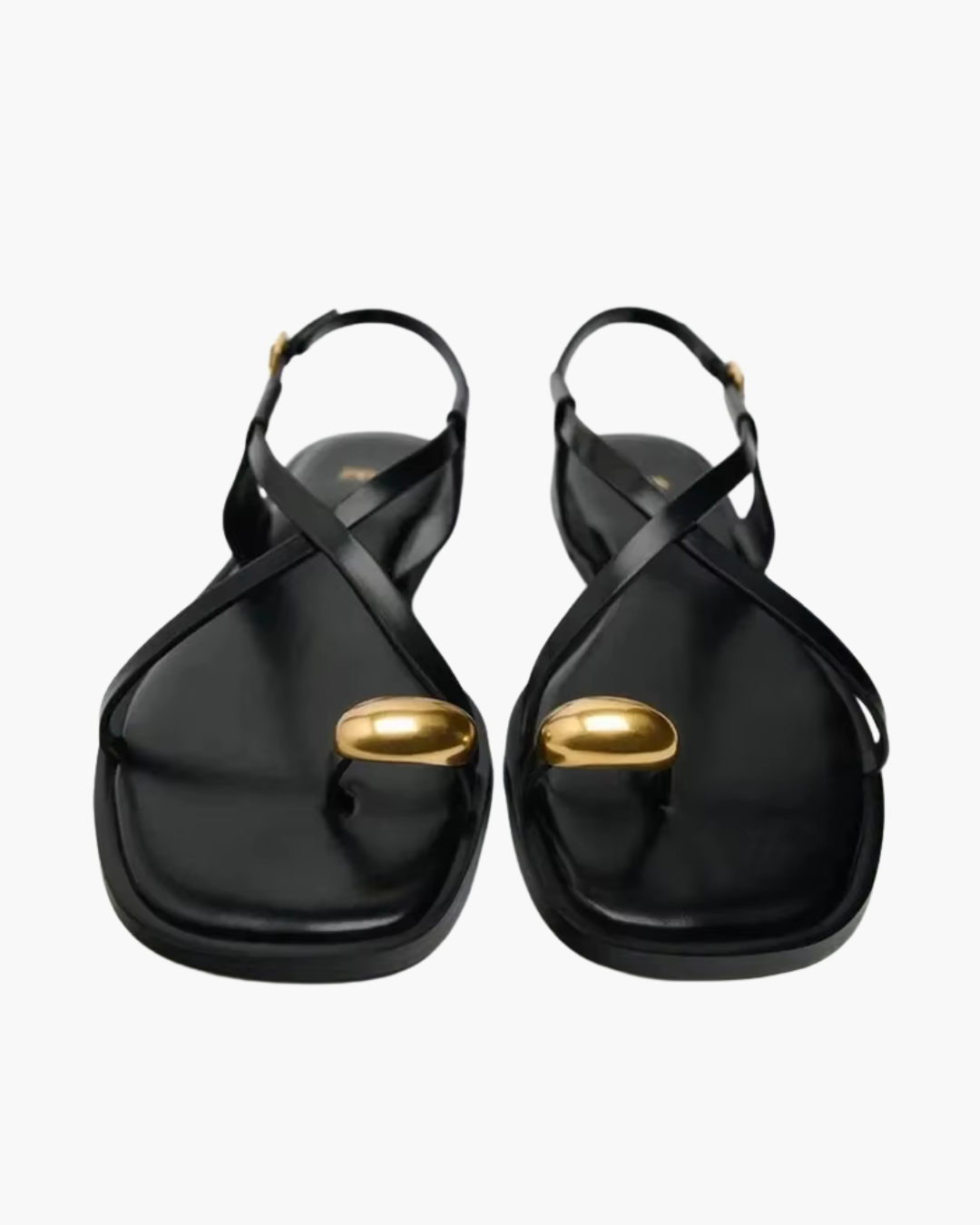 Zwarte Platte Sandalen met Bandjes voor Dames