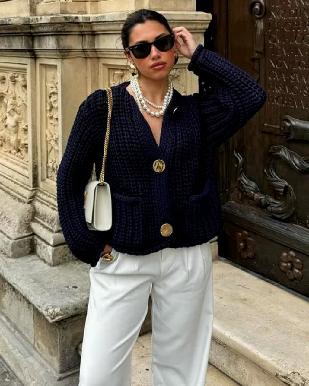 Elegante Gebreide Donkerblauwe Vest voor Dames