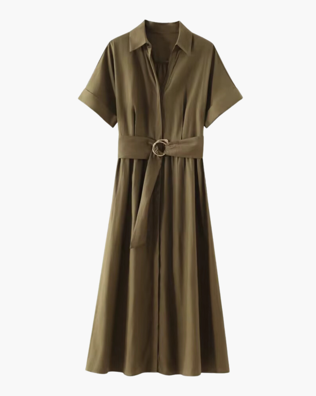 Leger Groene Linnen Mix Midi Jurk voor Dames