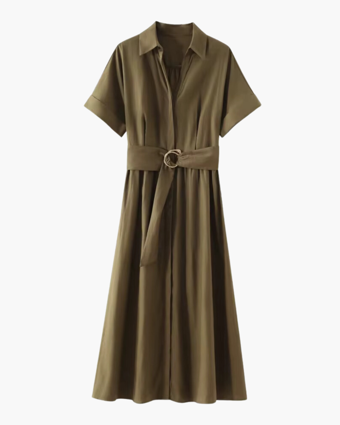 Leger Groene Linnen Mix Midi Jurk voor Dames