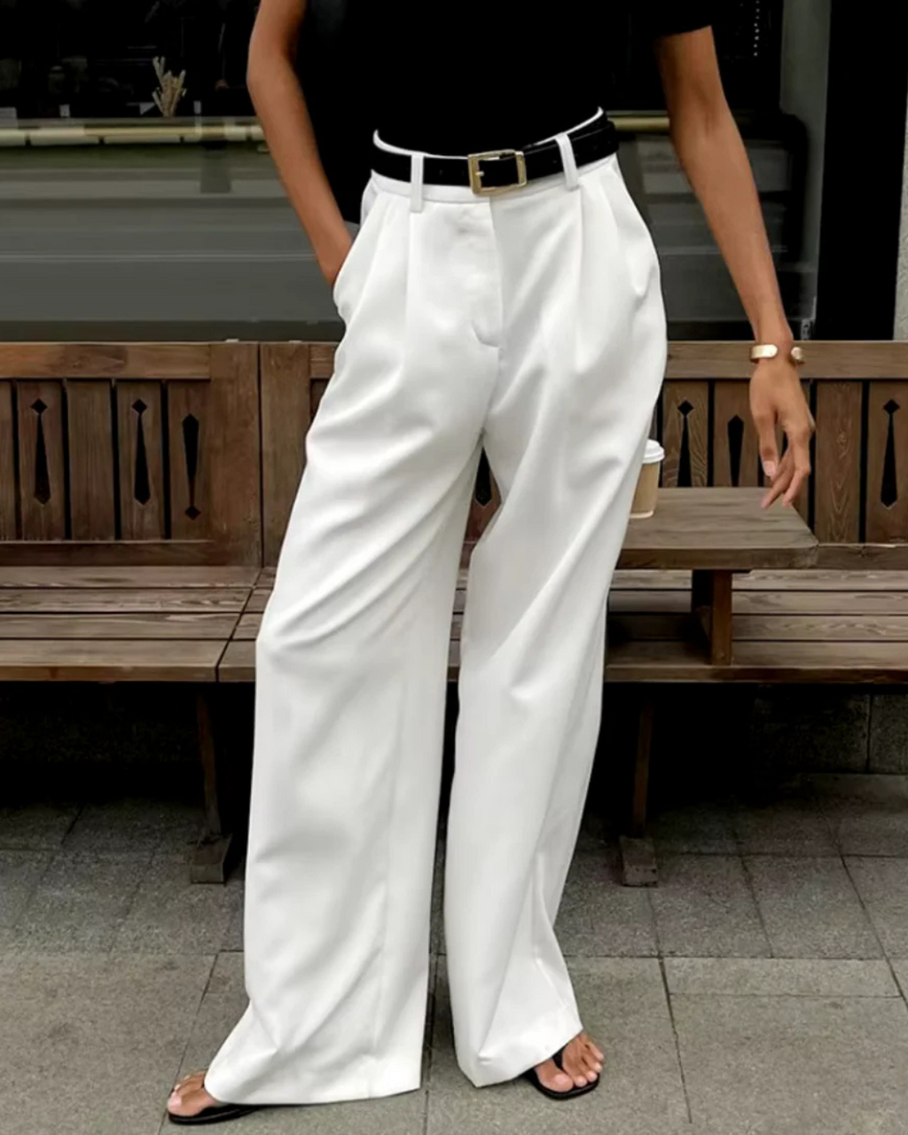 Effen broek met wijde pijpen zonder riem voor Dames