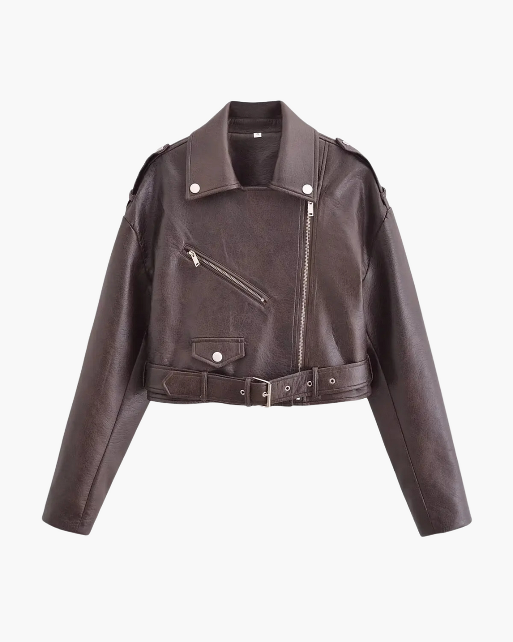 Cropped Kunstleren Jas met Riem en Ritsvakken voor Dames