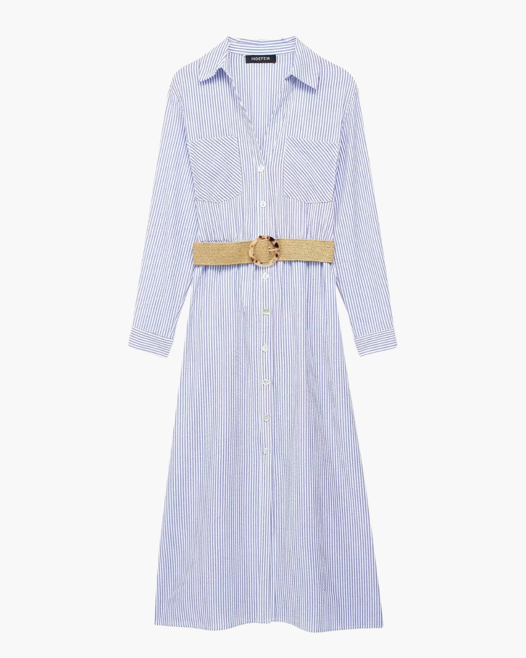 Blauw Gestreepte Shirt Jurk met Riem en Lange Mouwen voor Dames