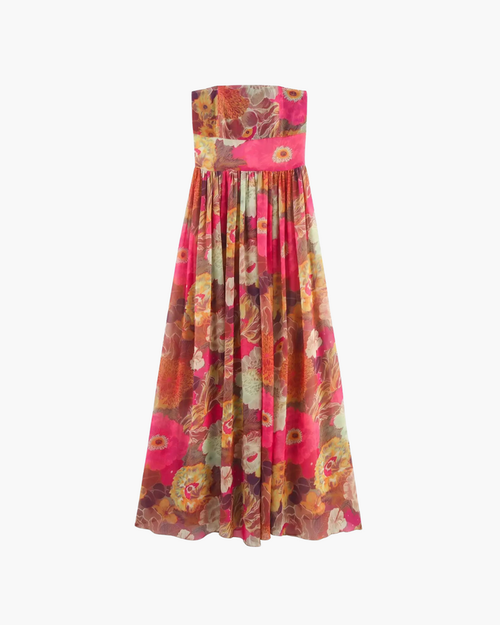 Elegante Strapless Lange Jurk met Bloemenprint voor Dames