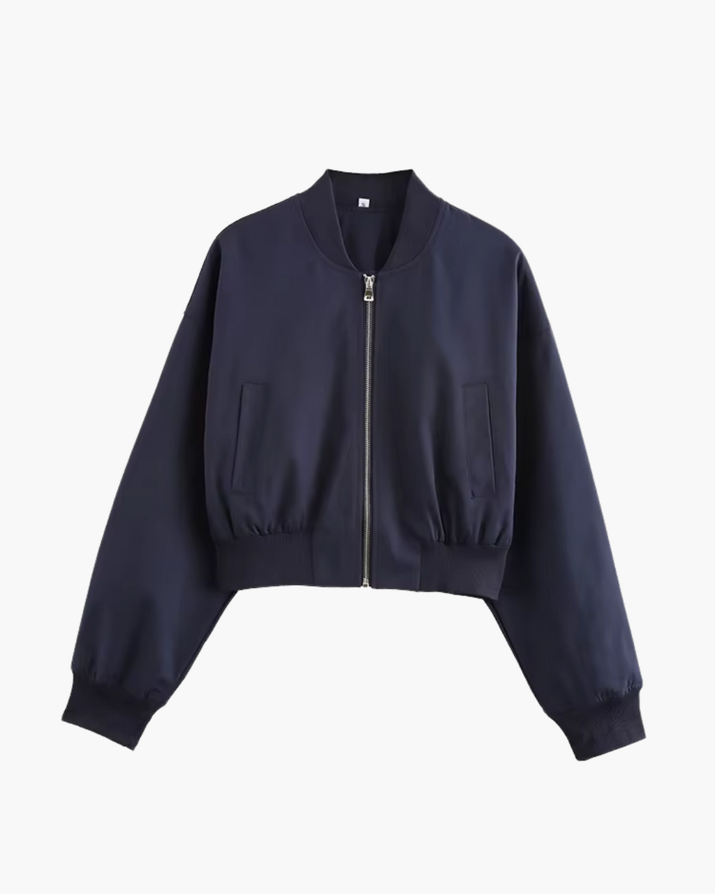 Vintage Marineblauw Bomberjack met Rits en V-Hals voor Dames