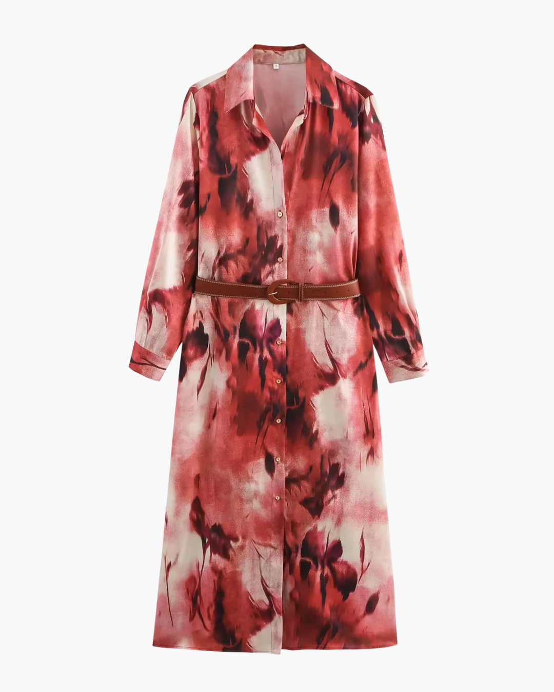 Rode Print Jurk met Sjerp en Kraag voor Dames