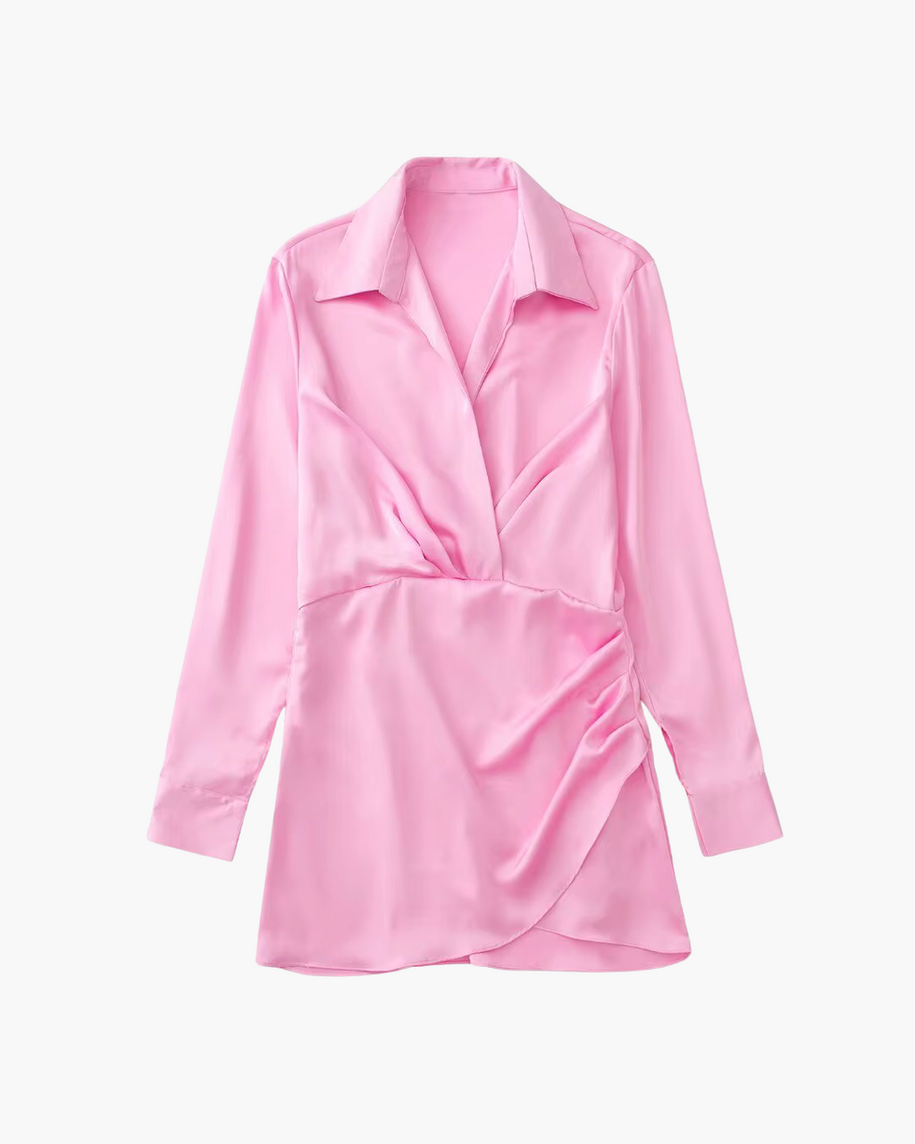 Satijnen Mini Jurk met Revers en Lange Mouwen voor Dames