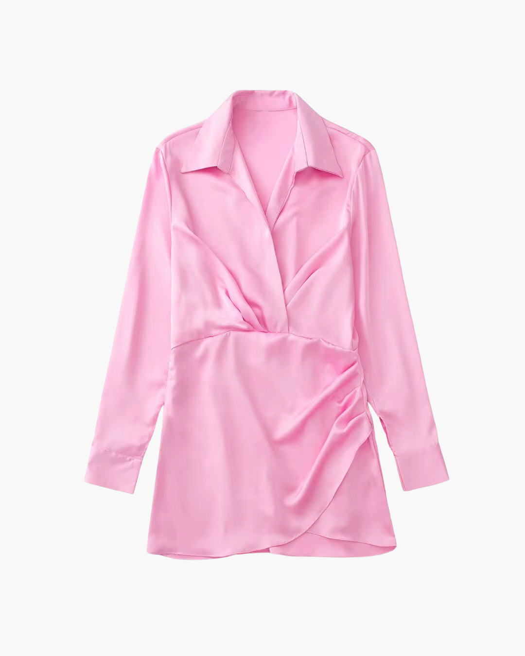 Satijnen Mini Jurk met Revers en Lange Mouwen voor Dames