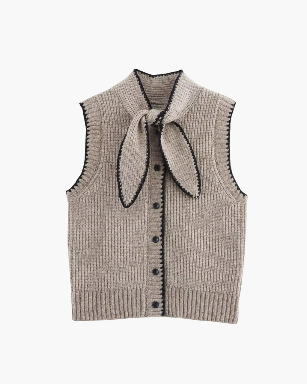 Chic Mouwloos Gebreid Vest met Knoopsluiting en Vlinderkraag voor Dames