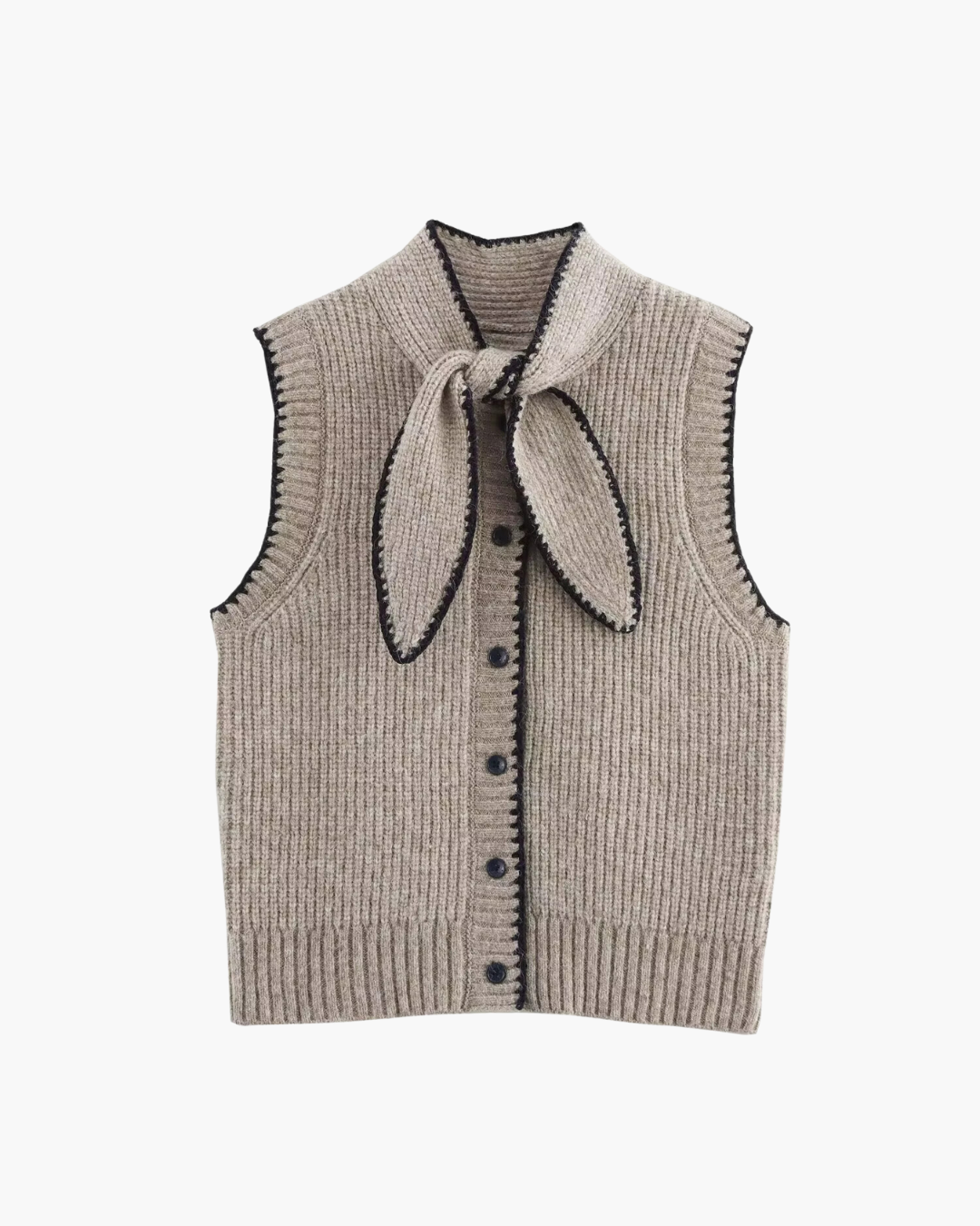 Chic Mouwloos Gebreid Vest met Knoopsluiting en Vlinderkraag voor Dames