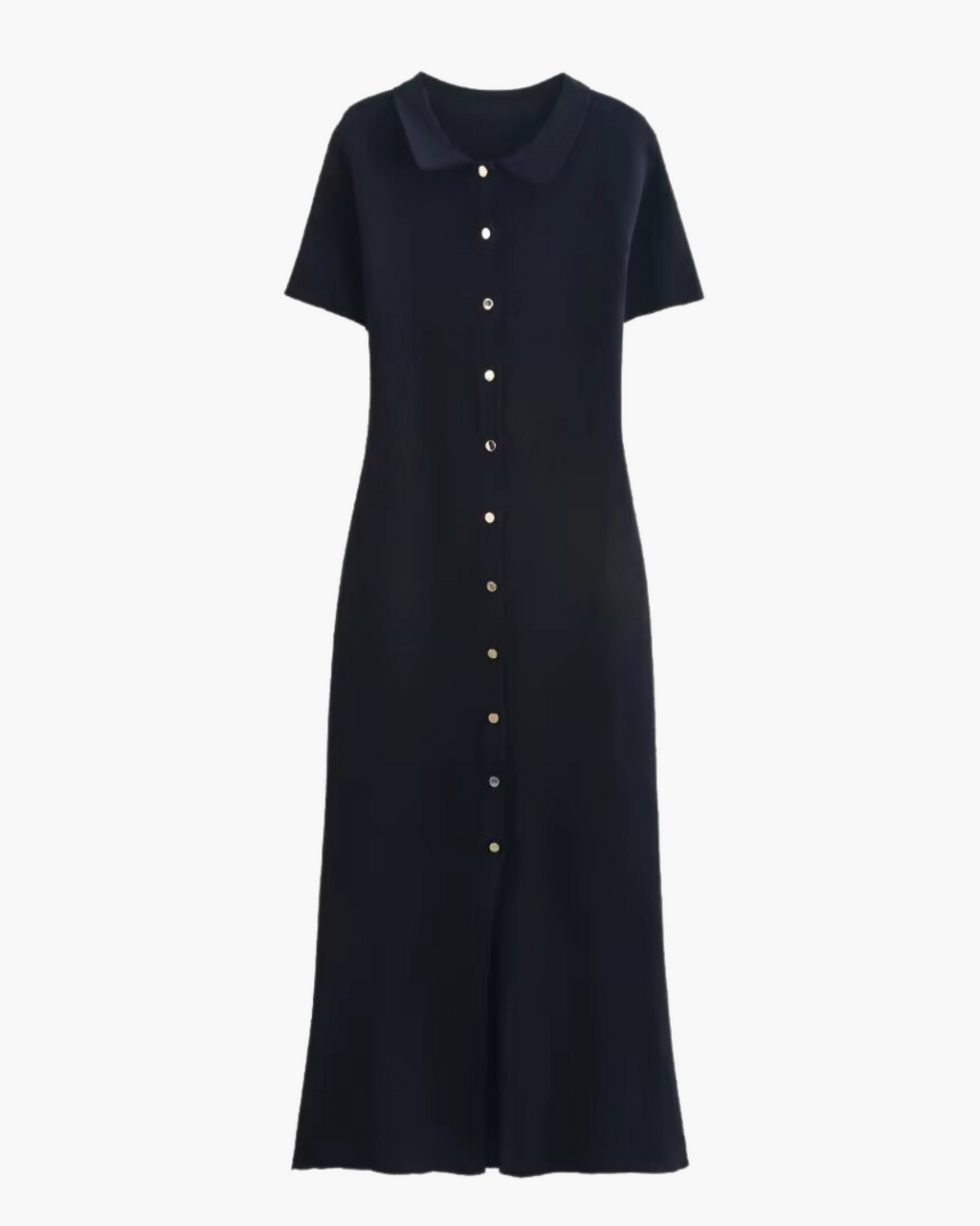 Marine Blauwe Wollen Jurk met Gouden Knopen voor Dames