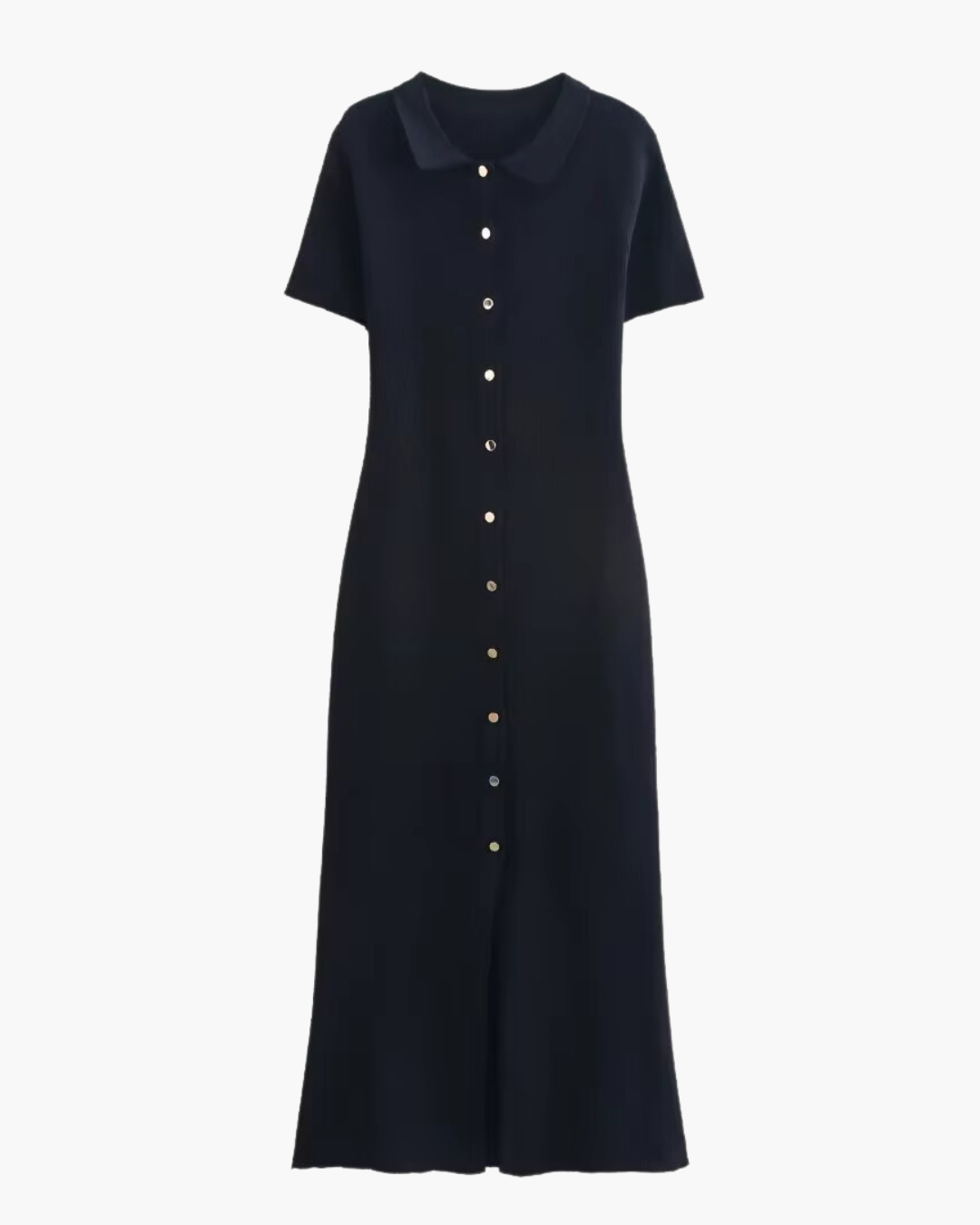 Marine Blauwe Wollen Jurk met Gouden Knopen voor Dames