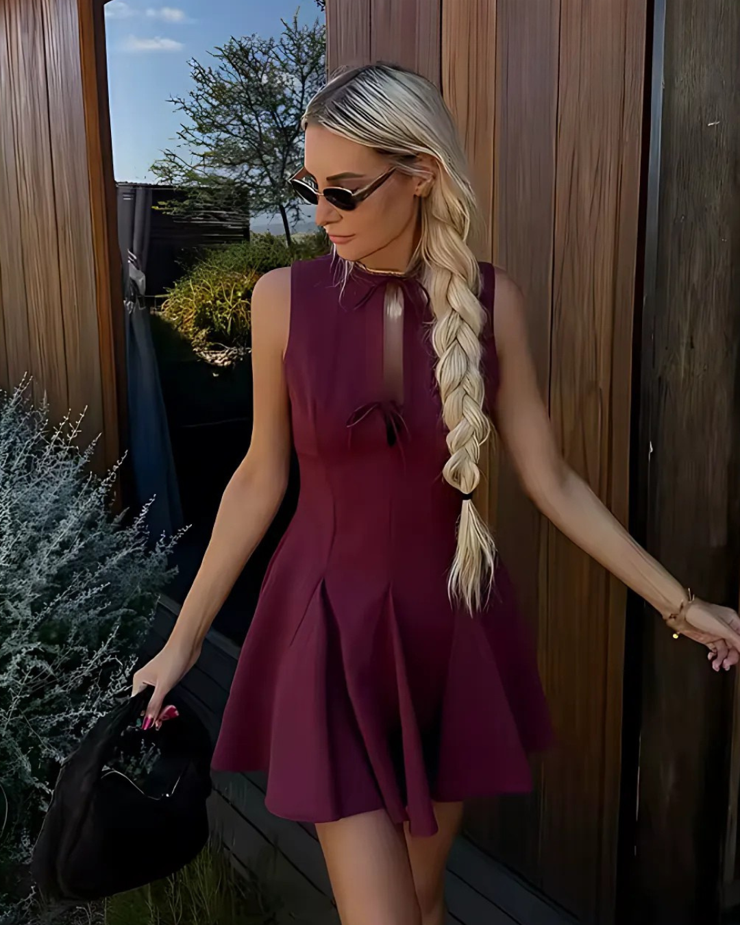 Elegante Mouwloze Avondjurk met Strik en Zoom voor Dames