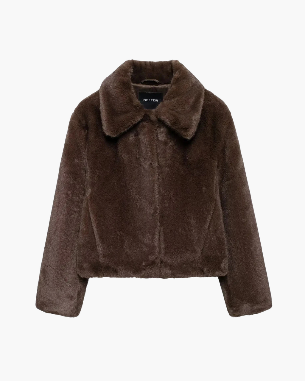 Retro Korte Bruine Bont Jas met Revers & Lange Mouw voor Dames