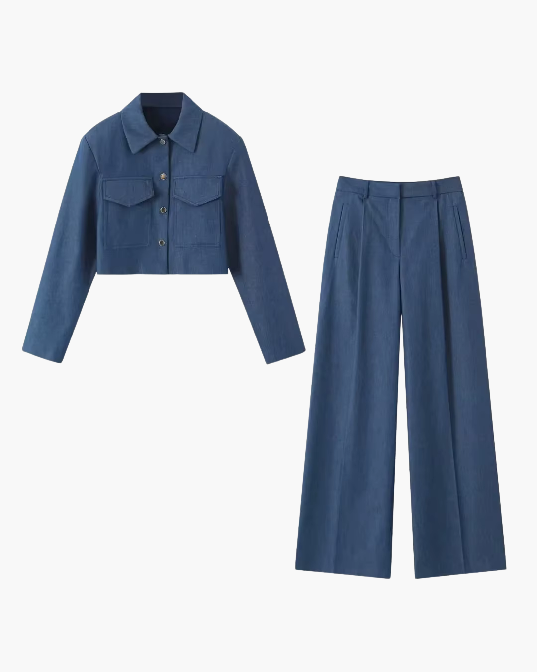 Vintage Blauw Damespak met Rechte Broek voor Dames