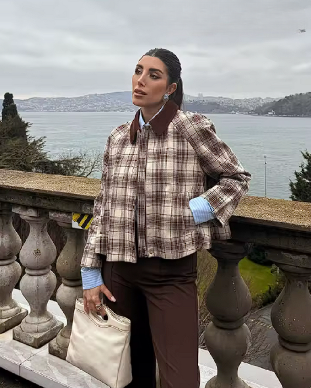 Voorjaarsjas met Ruiten en Lange Mouwen met Kraag en Ritssluiting voor Dames