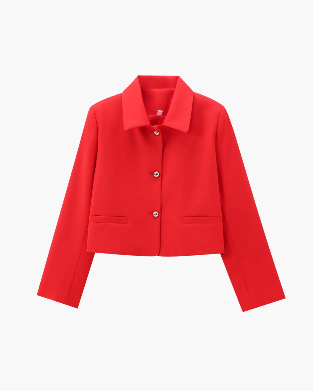 Elegante Rode Korte Jas met Revers en Knopen voor Dames