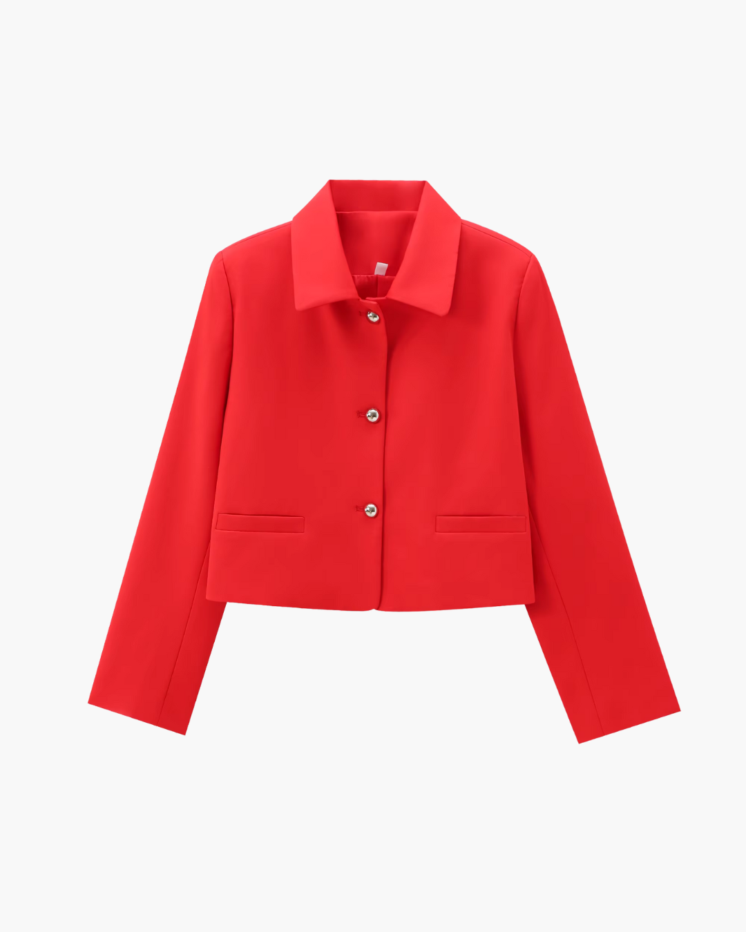 Elegante Rode Korte Jas met Revers en Knopen voor Dames