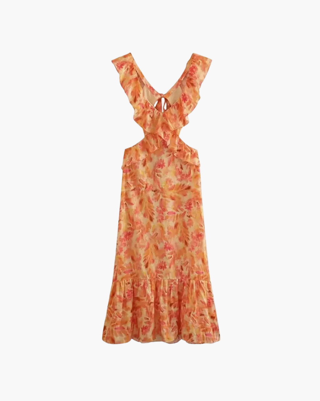 Oranje Backless Maxi Jurk met Ruche en Print voor Dames