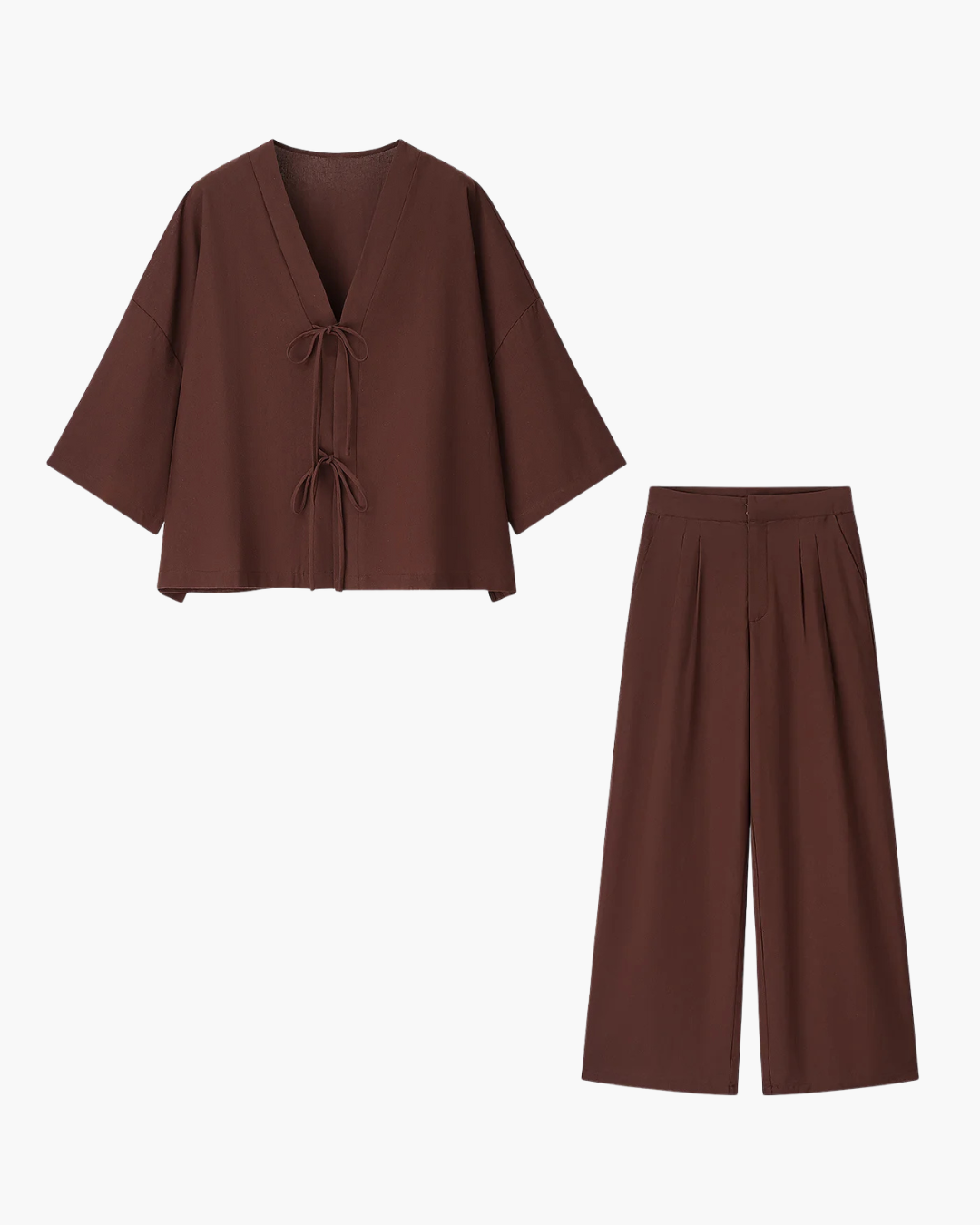 Dames Set met V-hals Blouse en Hoge Taille Broek