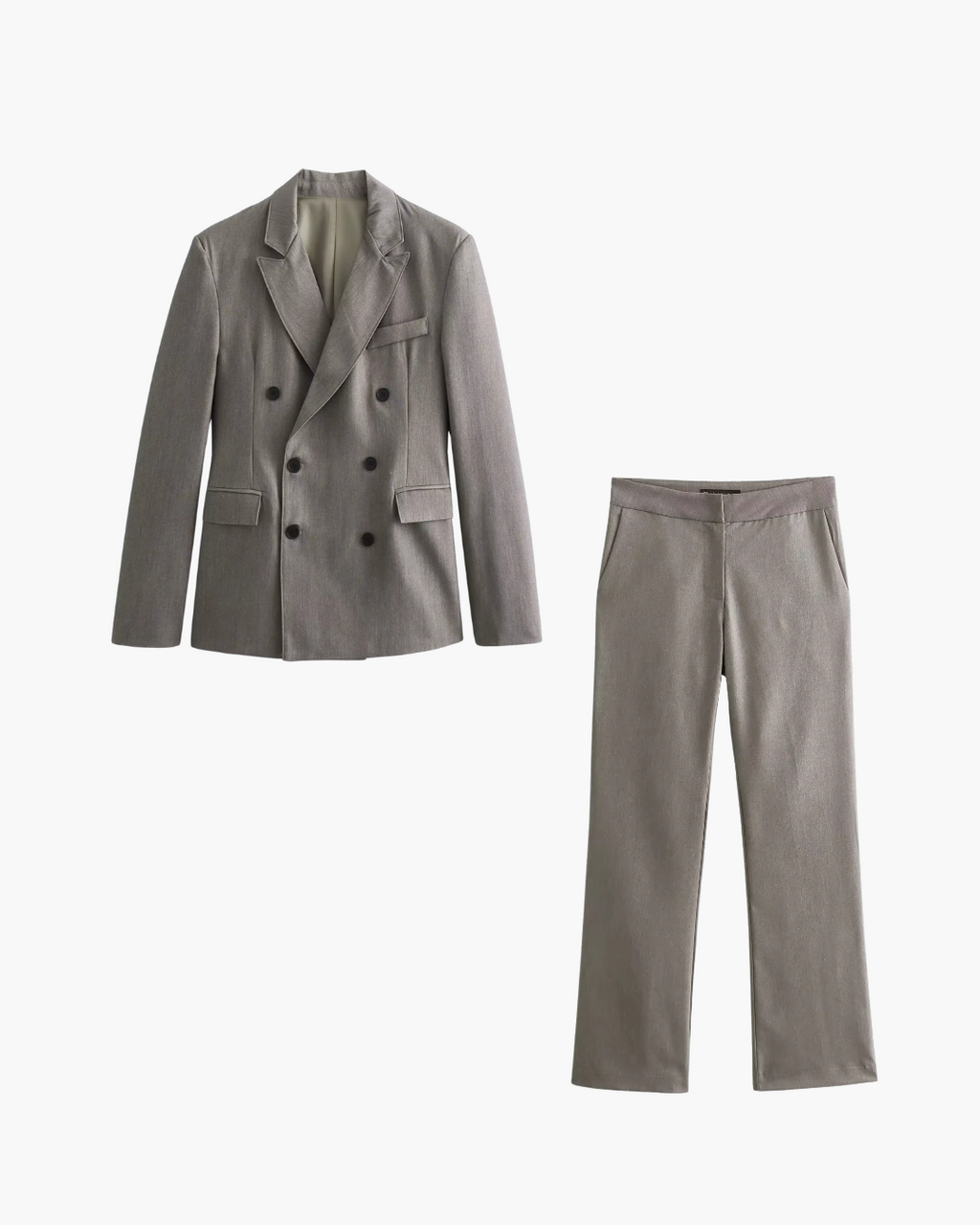 Vintage Office Grijze Blazer en Broek Set voor Dames