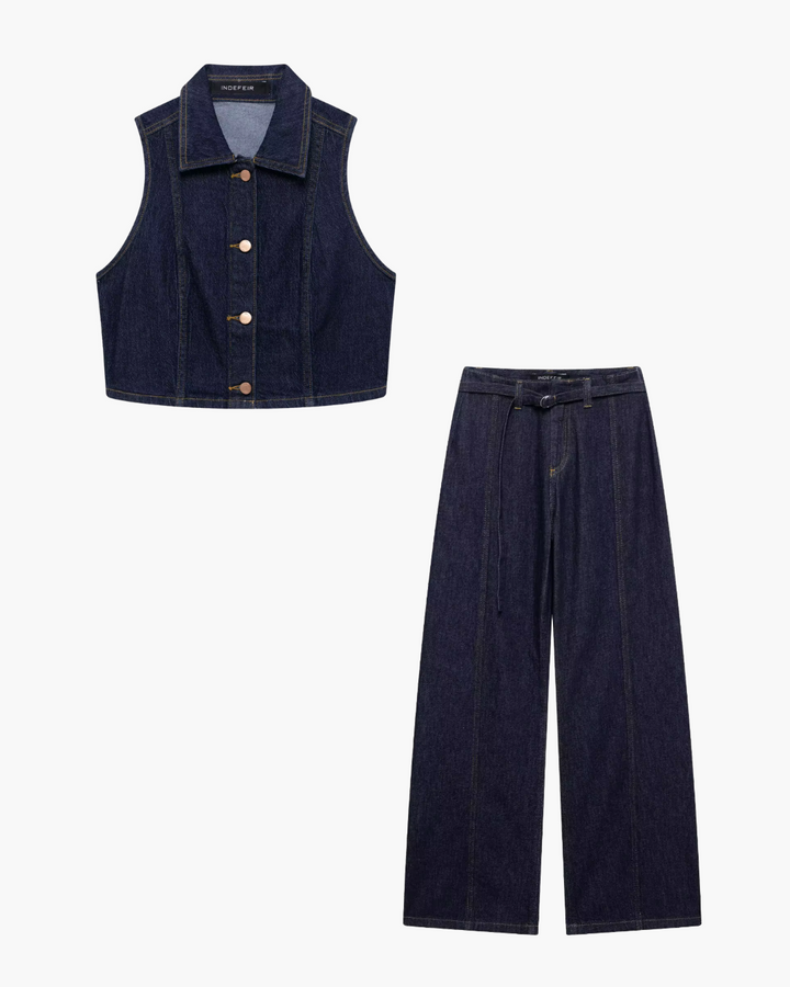 Stijlvol Mouwloos Vest met Wijde Broek Set voor Dames