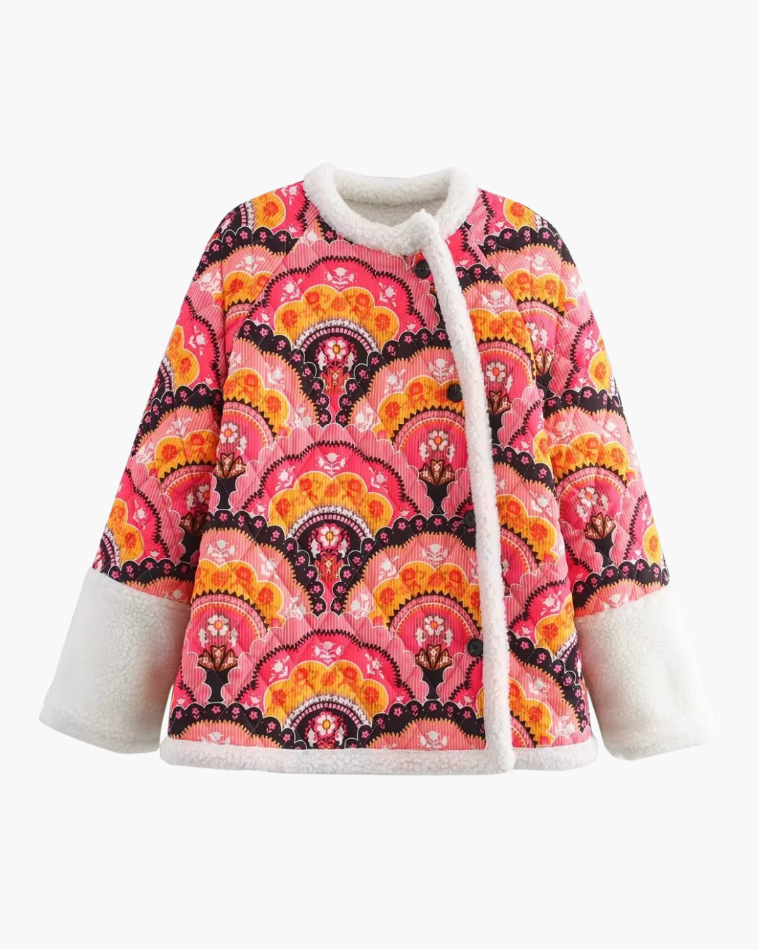 Vintage Lamswool Winterjas met Retro Print voor Dames