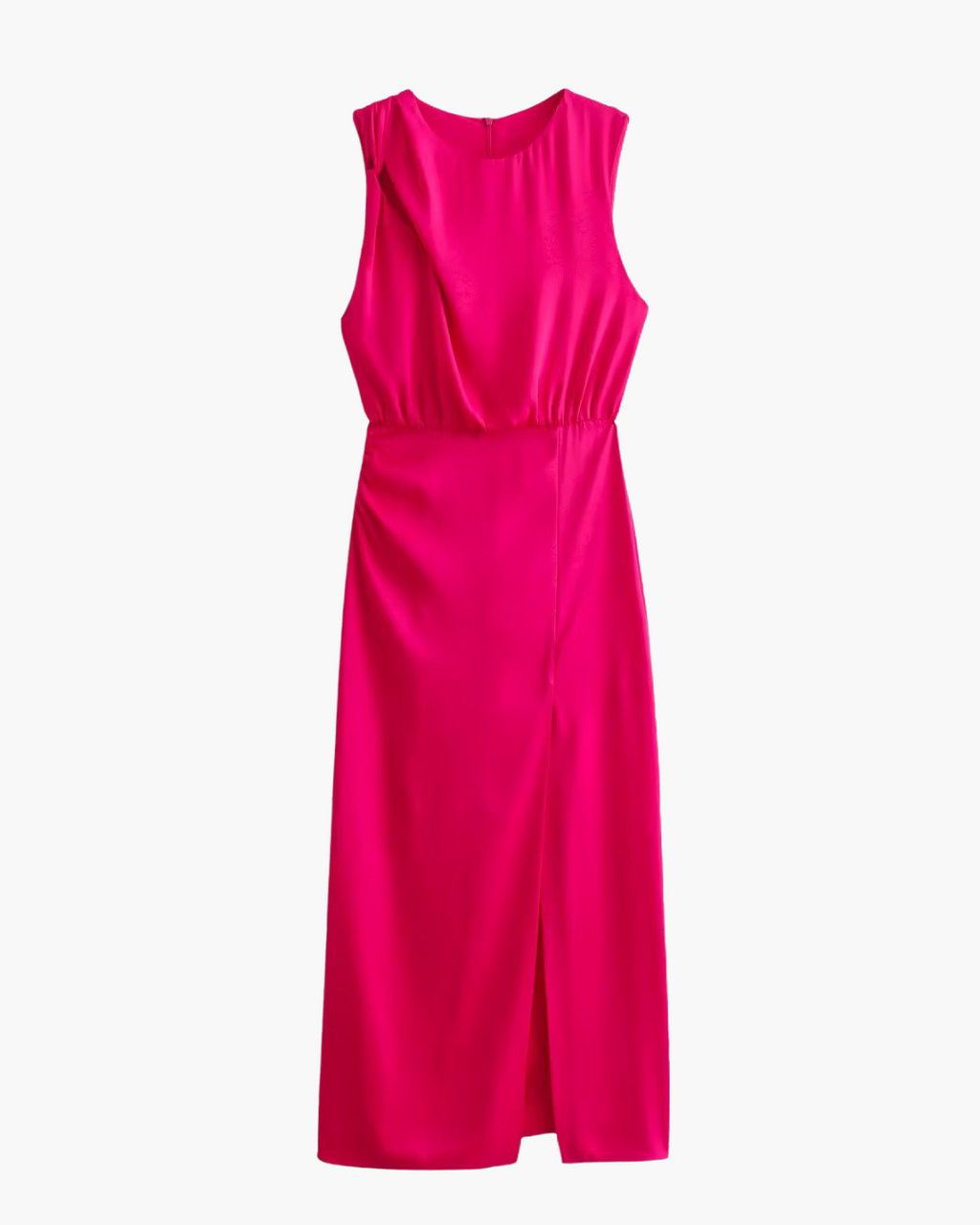 Satijnen Mouwloze Jurk met Ruches en Split voor Dames