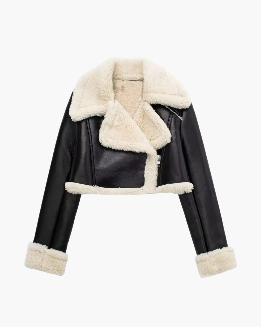 Vintage Kunstleren Jas met Revers en Lange Mouwen voor Dames