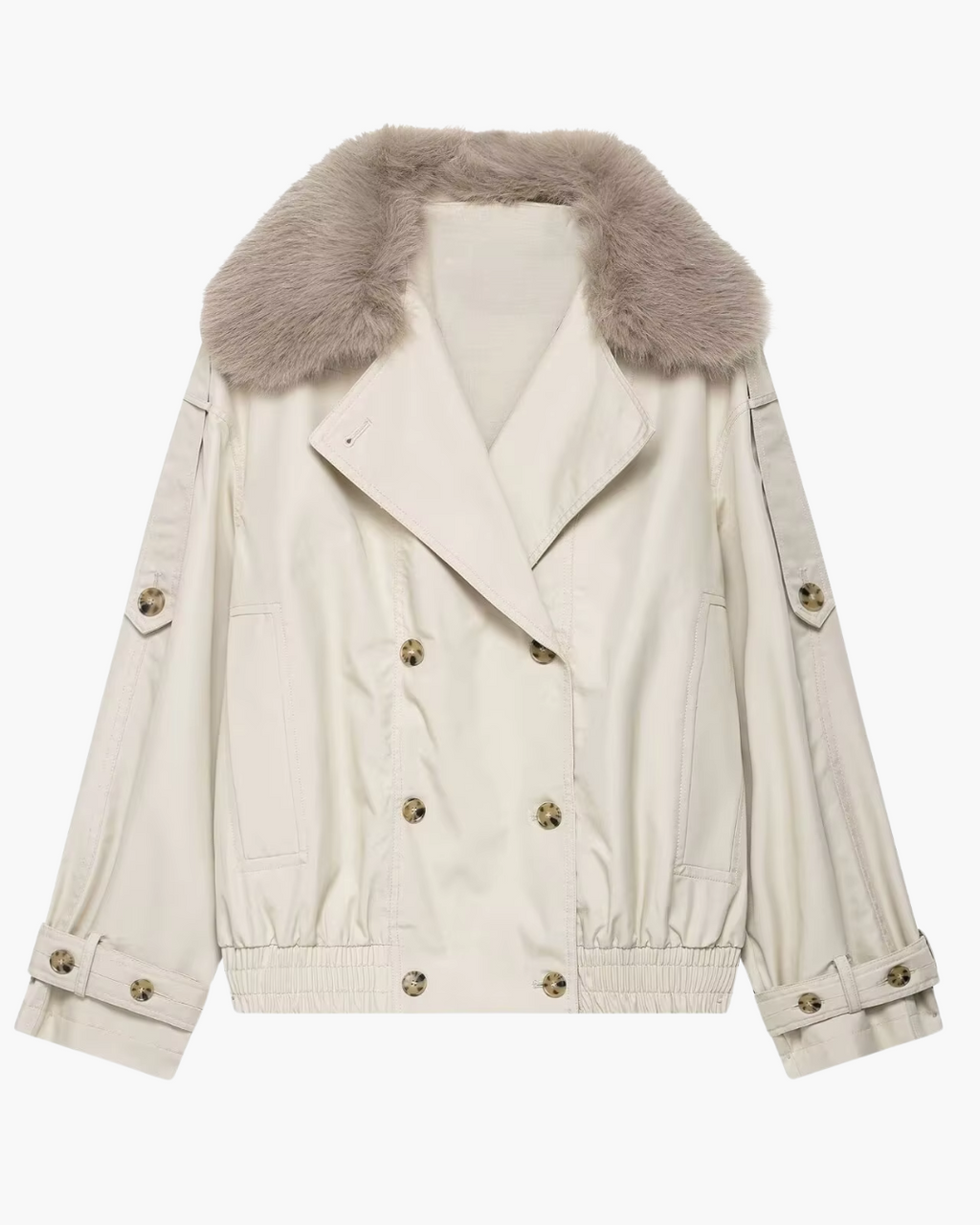 Korte Herfst Trenchcoat met Bontkraag voor Dames