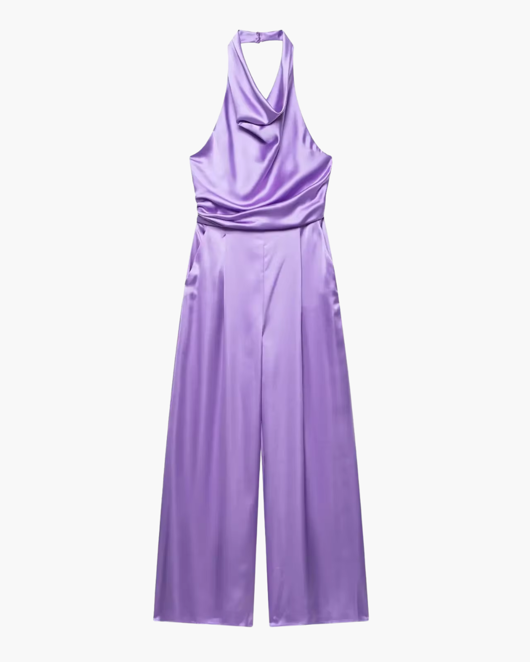 Elegante Paarse Satijnen Halter Jumpsuit voor Dames