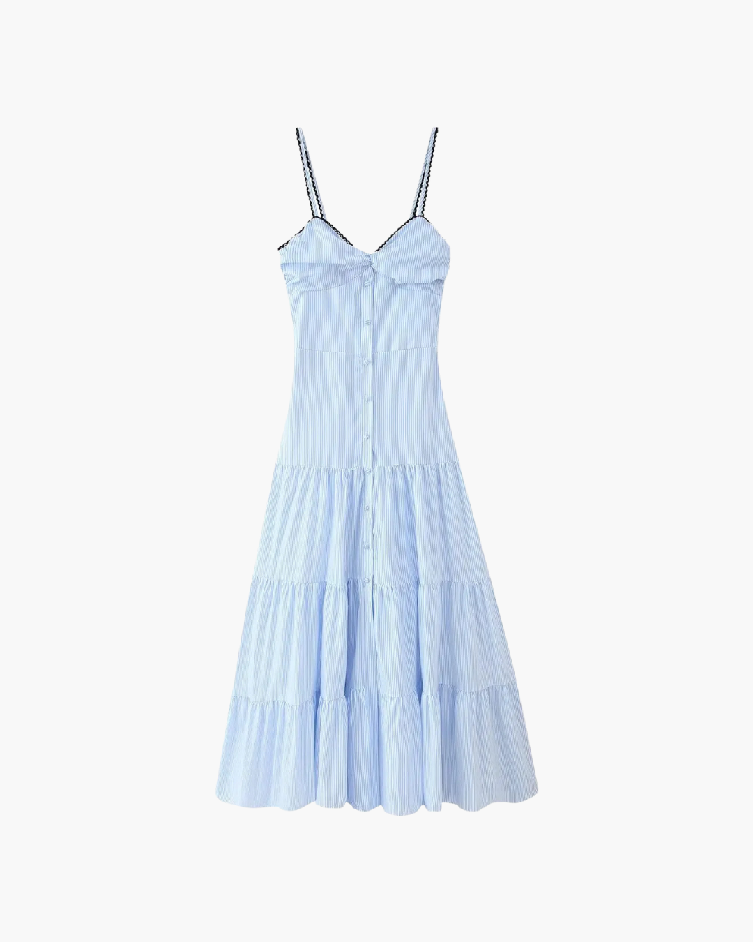 Gestreepte Geplooide Midi Jurk met Kant en V-hals voor Dames