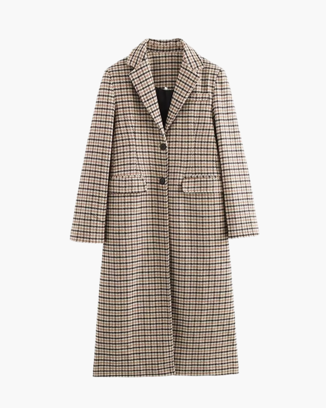 Geruite Wollen Elegante Lange Jas voor Dames