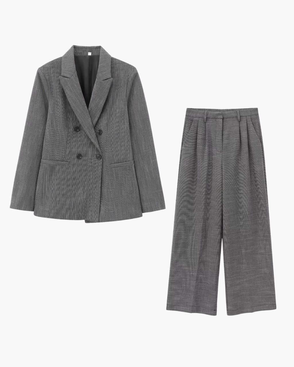 Vintage Grijze Office Lady Blazer en Broek Set