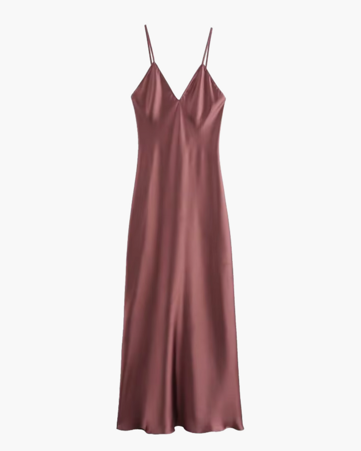 Elegante Satijnen Midi Jurk met Open Rug voor Dames