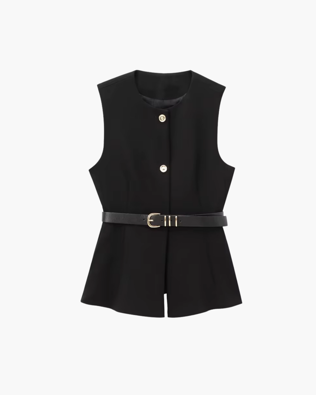 Lange Zwarte Gilet met Riem voor Dames
