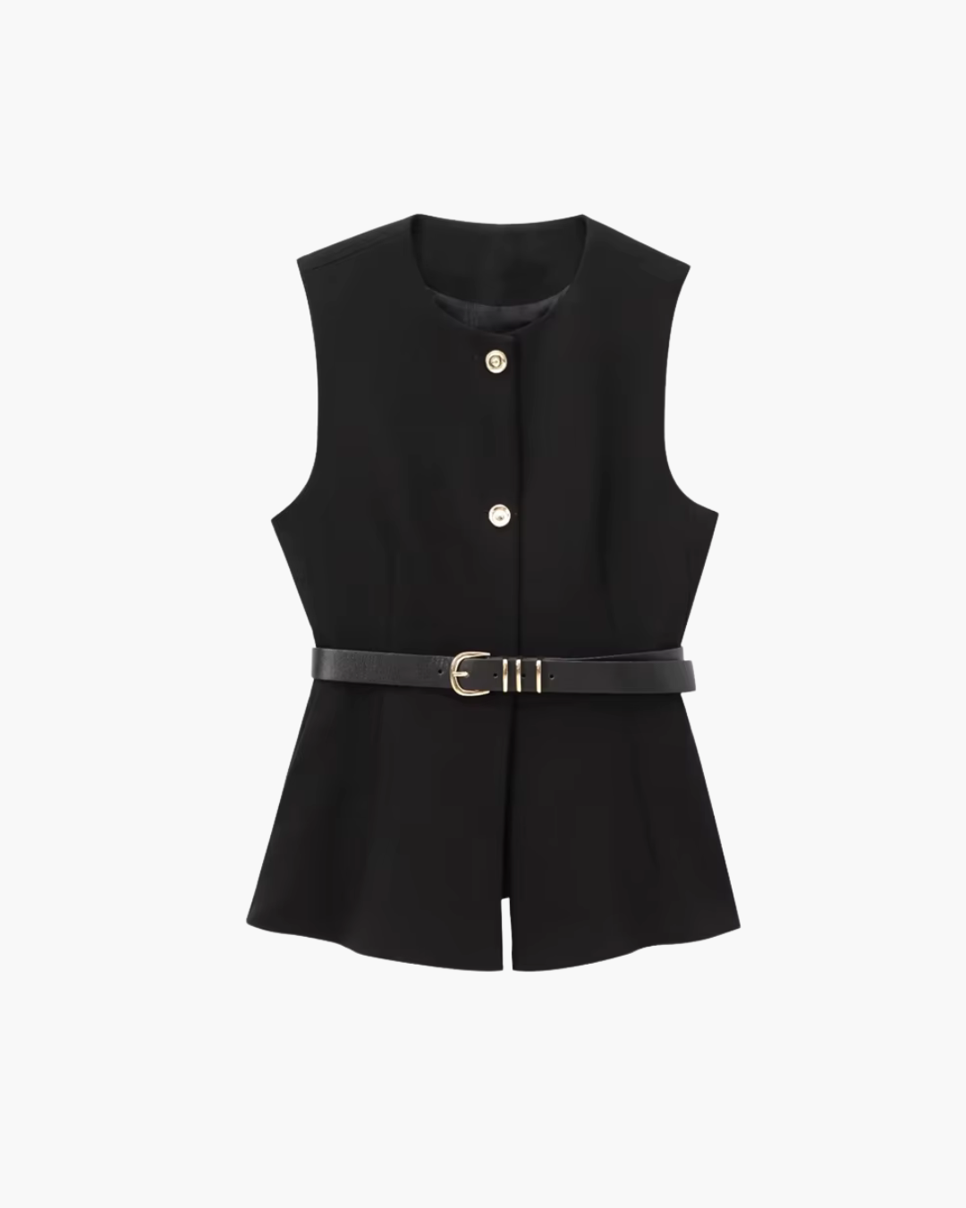 Lange Zwarte Gilet met Riem voor Dames