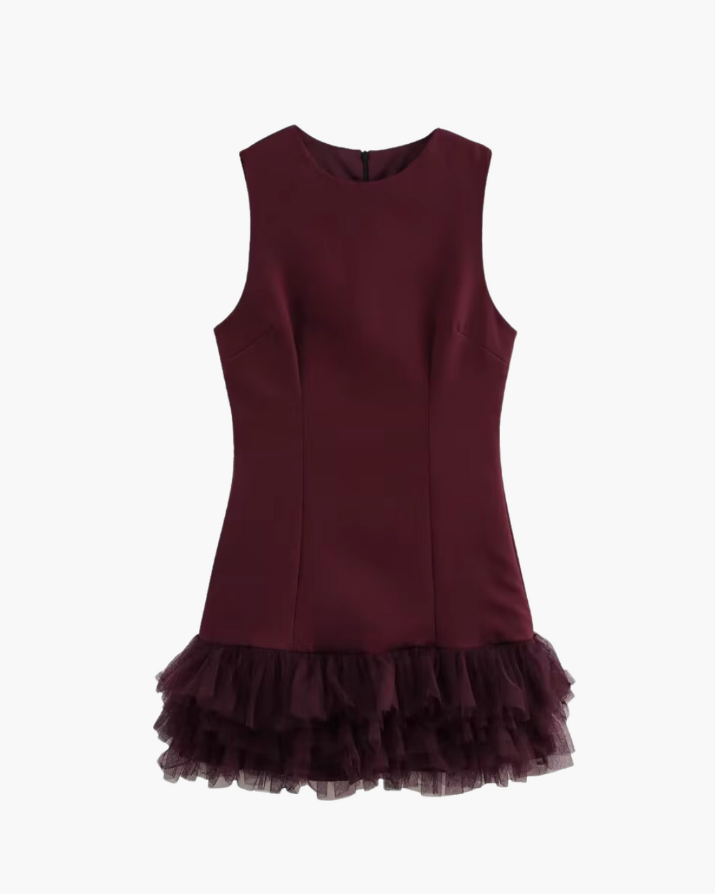 Korte Mouwloze Jurk met Tule Splicing en Ronde Hals voor Dames