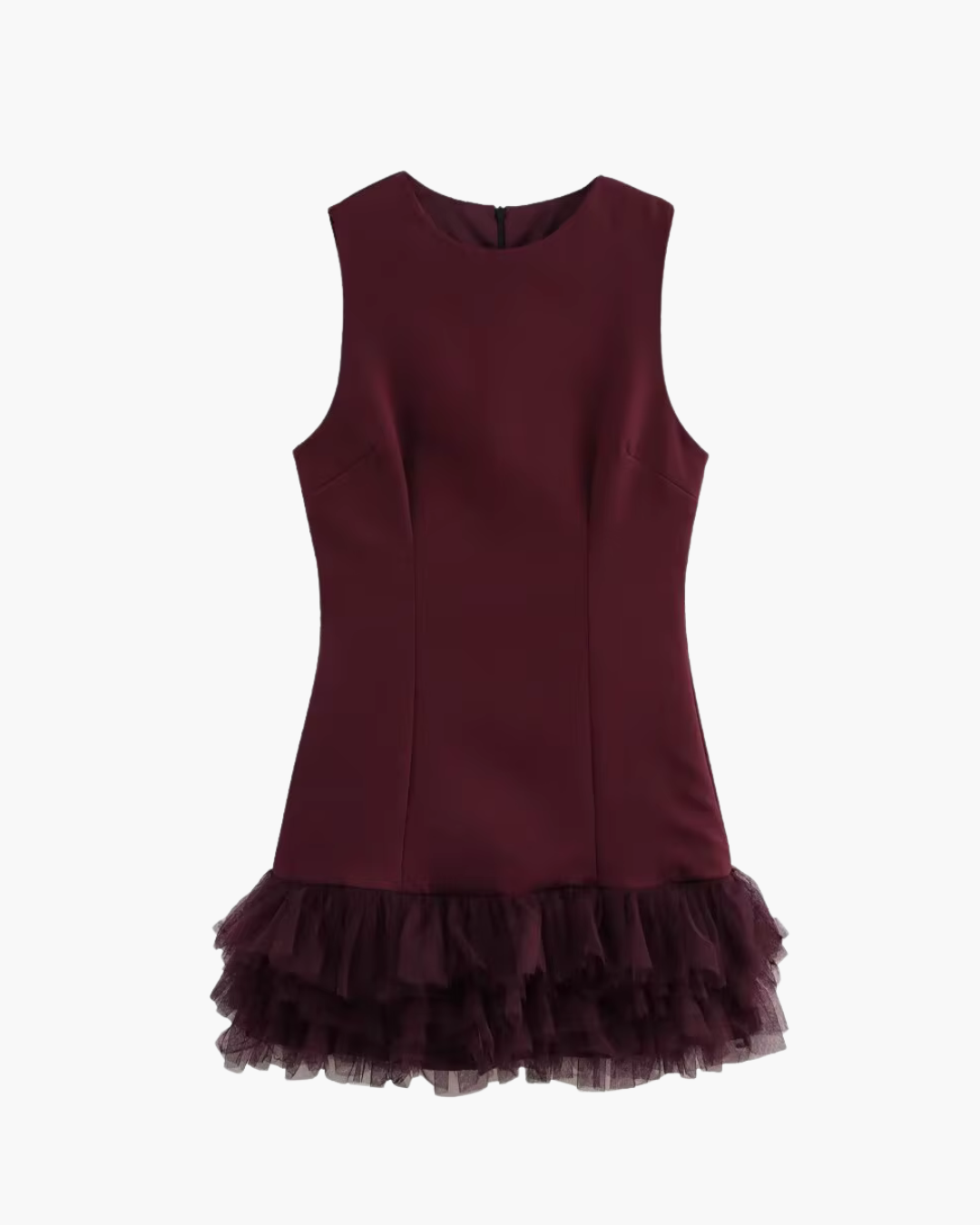 Korte Mouwloze Jurk met Tule Splicing en Ronde Hals voor Dames